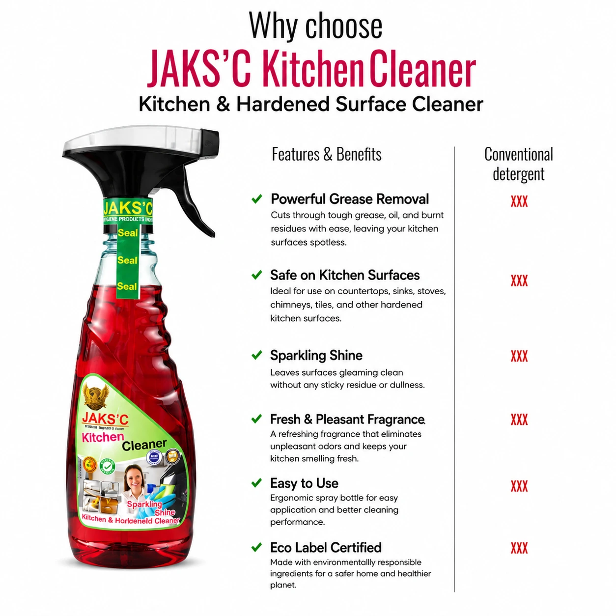 JAKS'C Pure Kitchen Cleaner 500ml – Oil & Grease Cleaner - Image 2