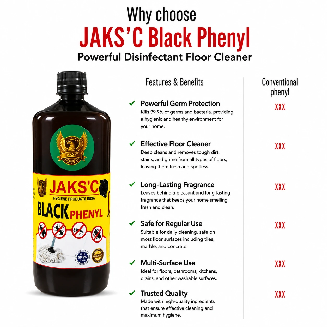JAKS'C Black Phenyl 1L – Powerful Floor Cleaner - Image 2