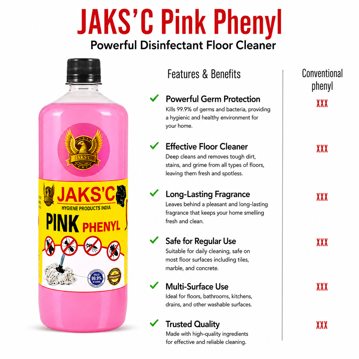 JAKS'C Pink Phenyl 1L – Powerful Floor Cleaner - Image 2