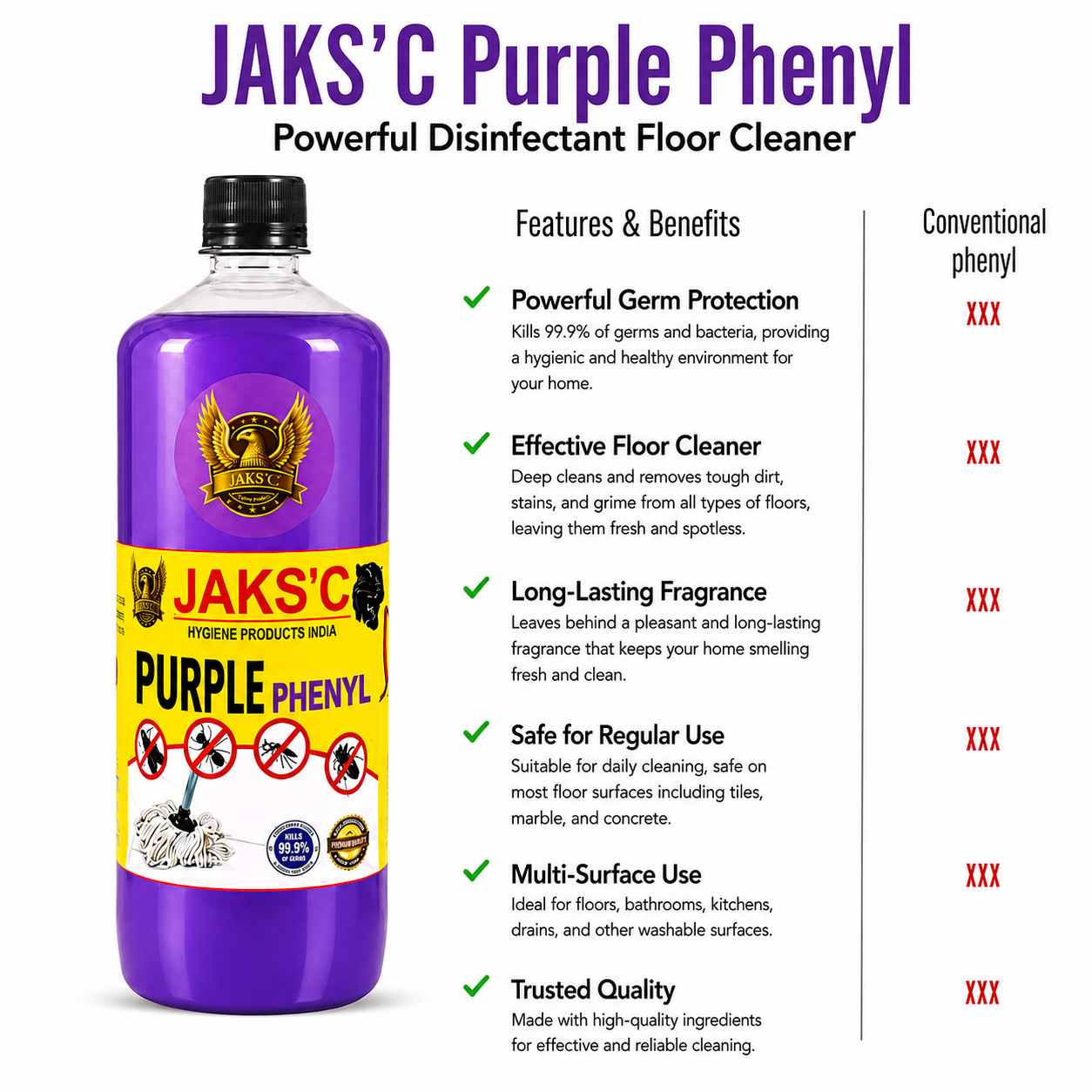 JAKS'C Purple Phenyl 1L – Powerful Floor Cleaner - Image 2