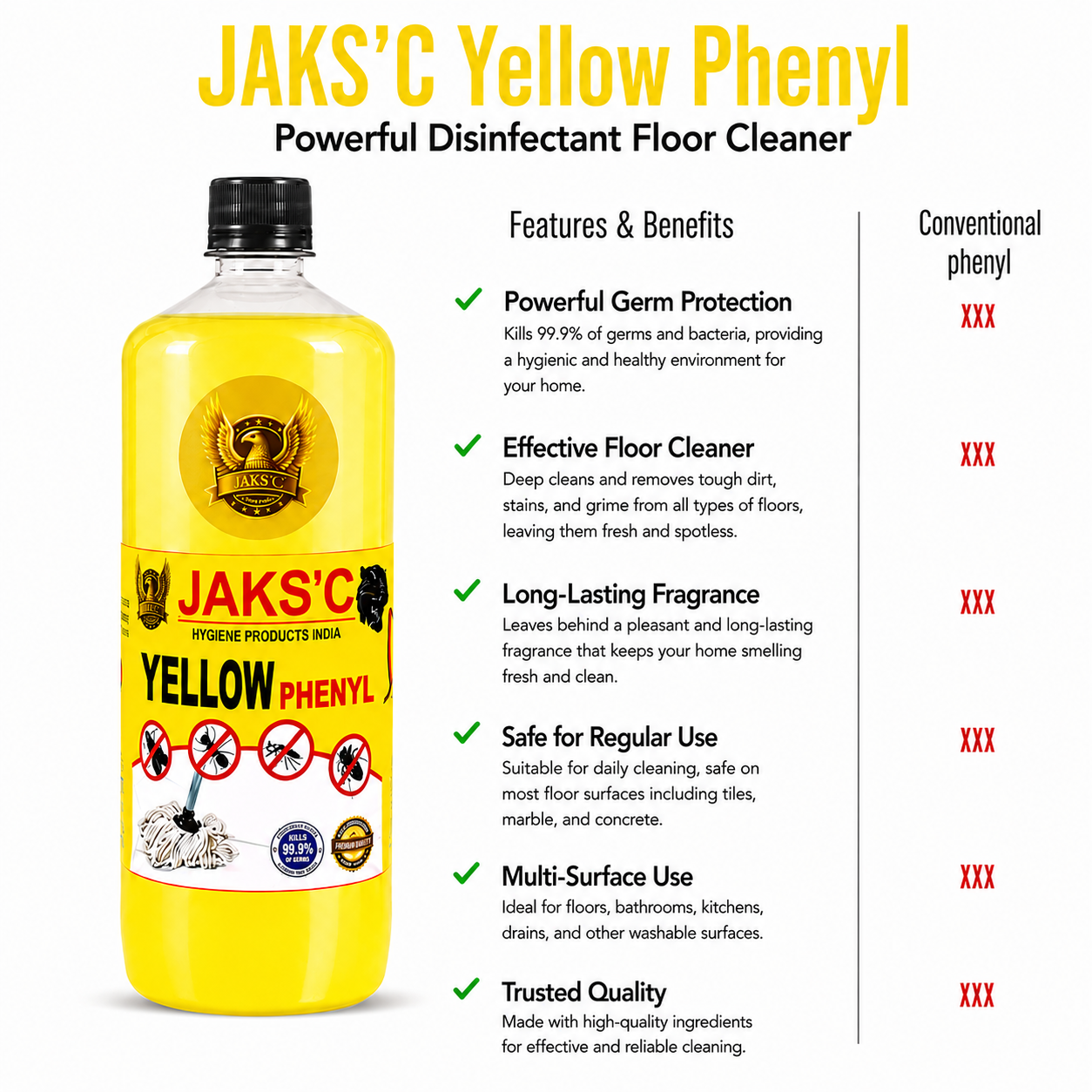 JAKS'C Yellow Phenyl 1L – Powerful Floor Cleaner - Image 2