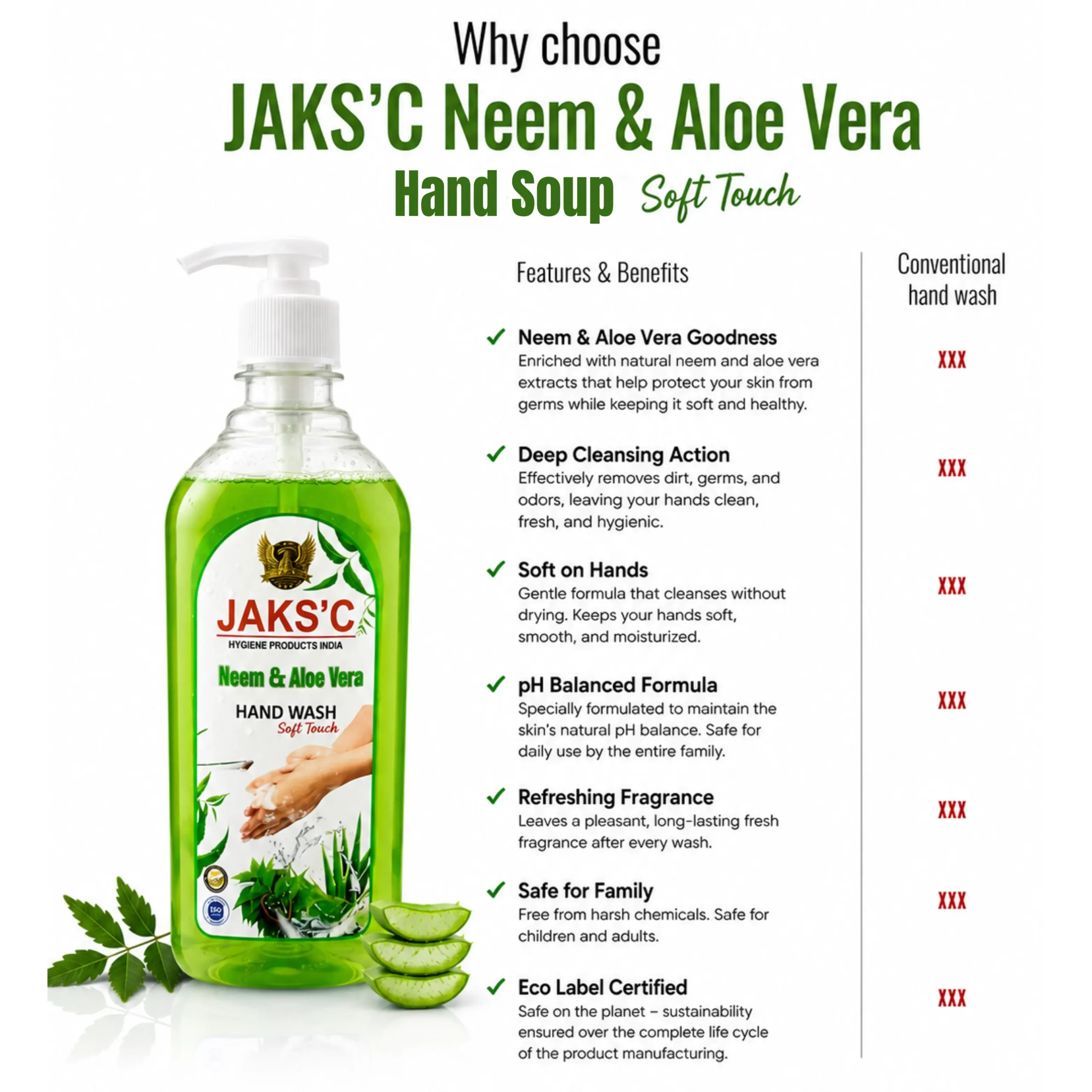 JAKS'C Neem Hand Soap 1L – Fresh Fragrance